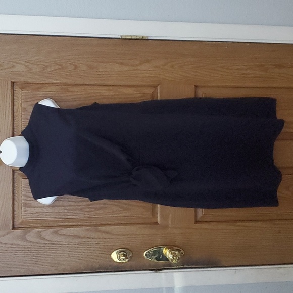 Donna Morgan Stretch Mock Neck Mini Sheath Dress Navy Blue - Picture 4 of 12